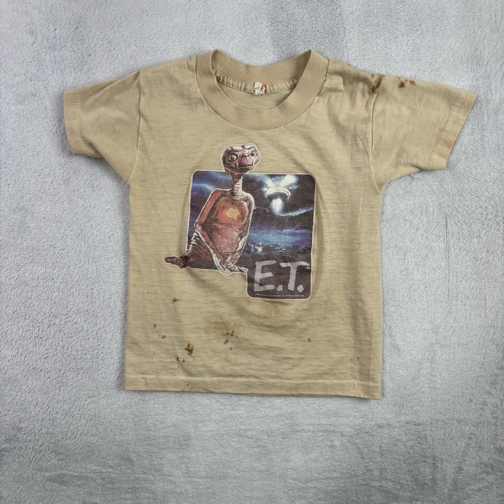VTG E.T. 1982 Yellow Single Stitch Iron on Shirt Youth Medium 6-8 Distressed